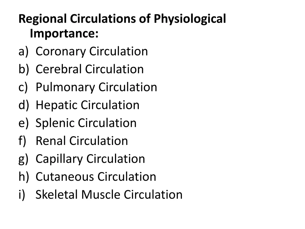 regional circulations of physiological importance