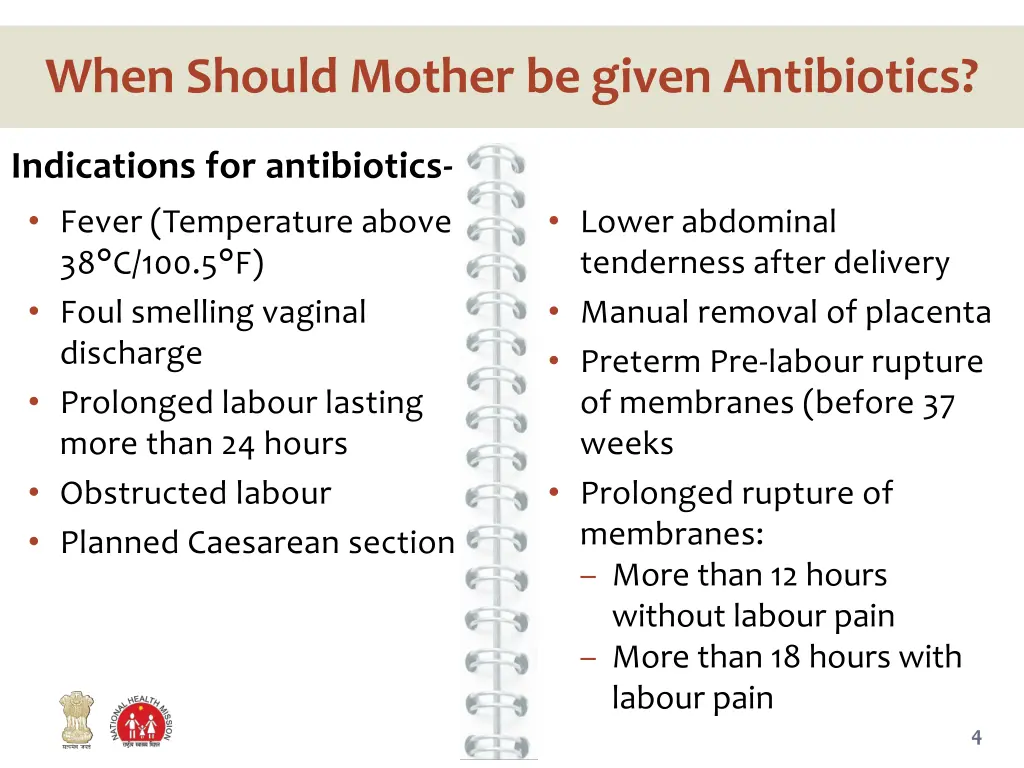 when should mother be given antibiotics
