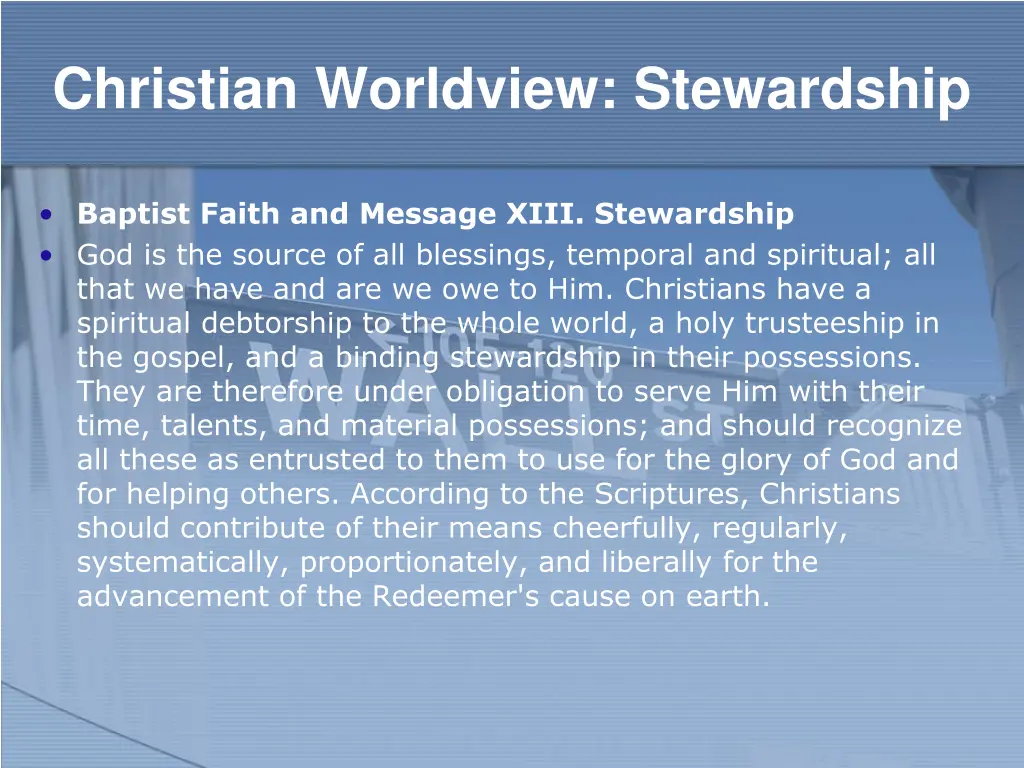 christian worldview stewardship 1