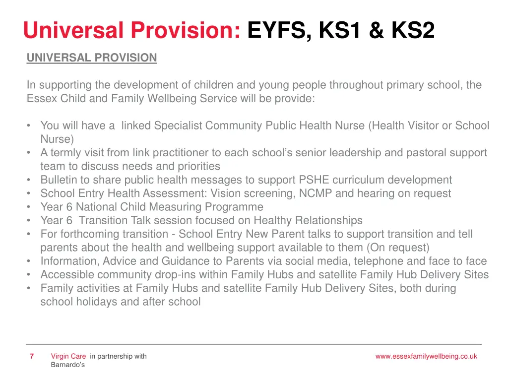 universal provision eyfs ks1 ks2