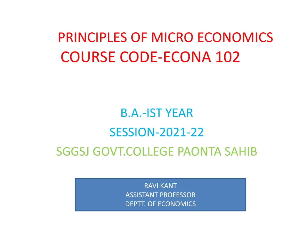 principles of micro economics course code econa