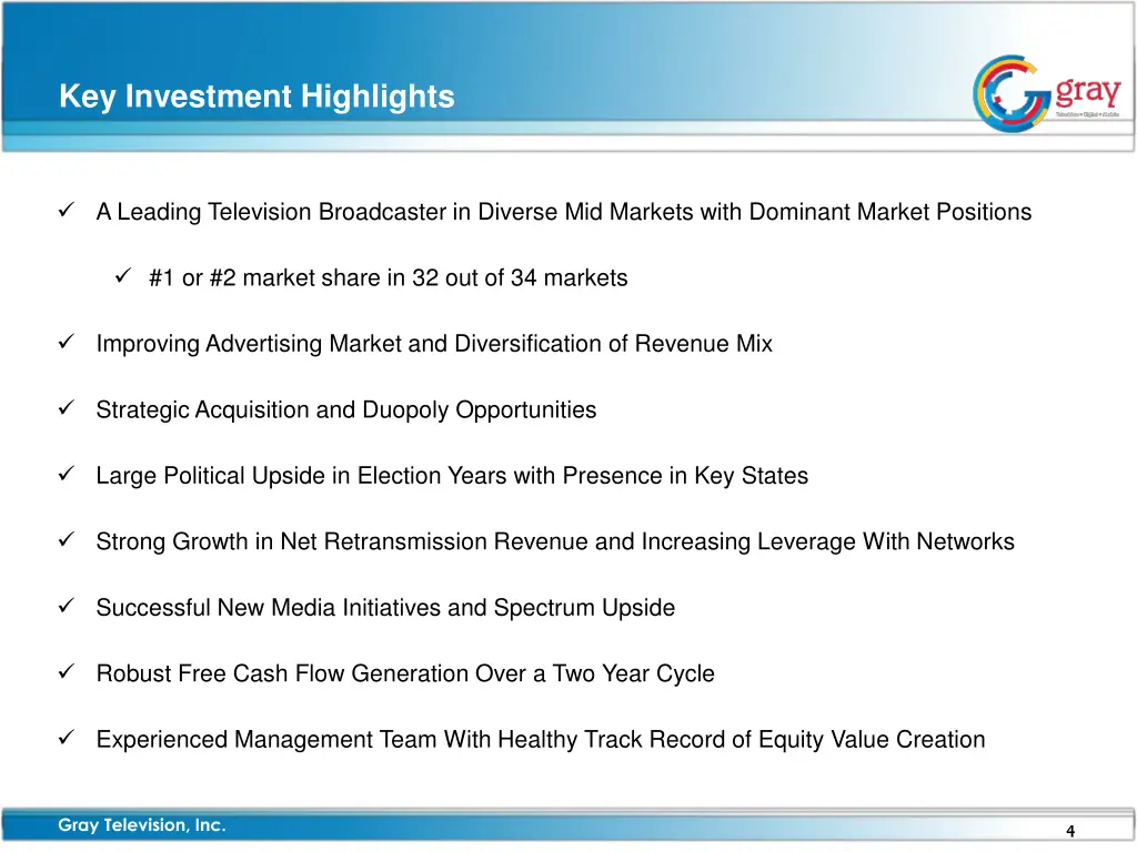 key investment highlights