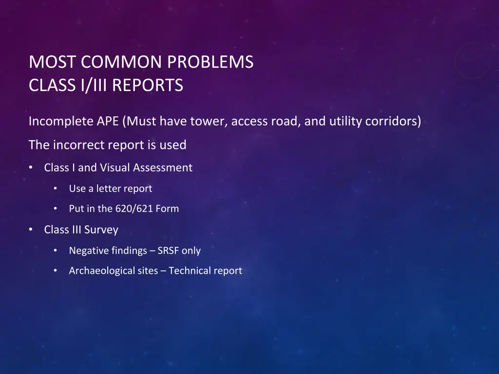most common problems class i iii reports