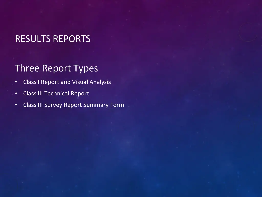 results reports