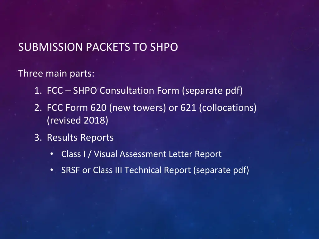 submission packets to shpo
