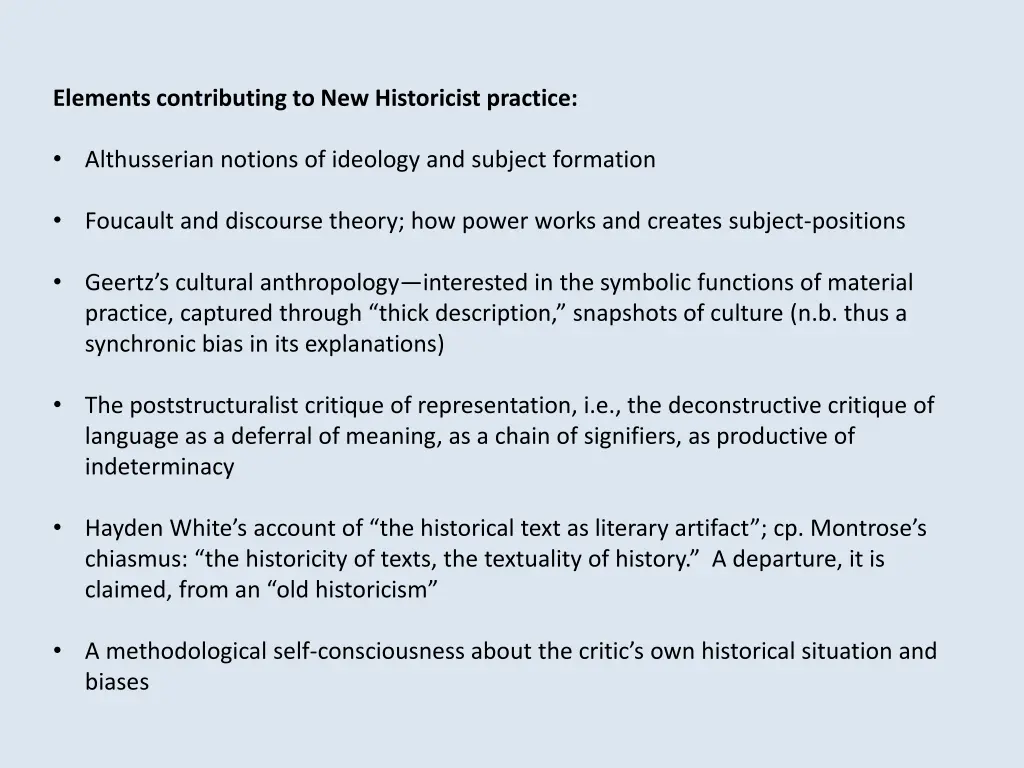 elements contributing to new historicist practice