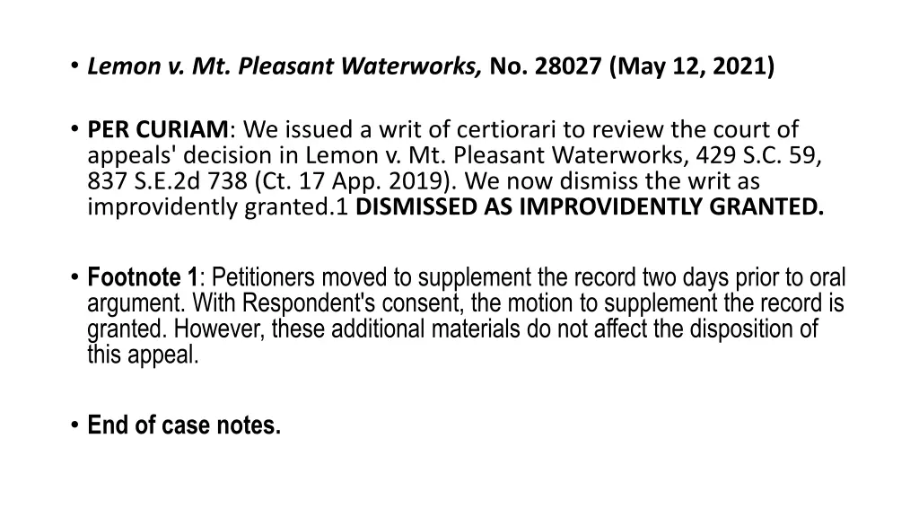 lemon v mt pleasant waterworks no 28027