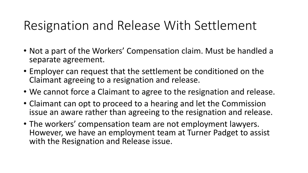 resignation and release with settlement