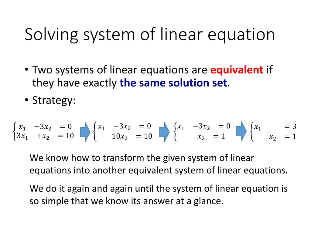 solving system of linear equation