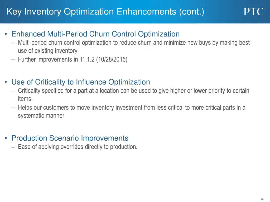 key inventory optimization enhancements cont