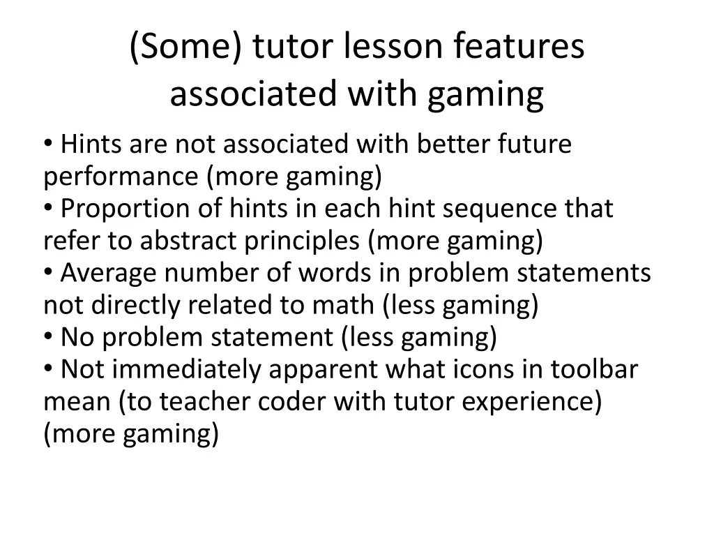 some tutor lesson features associated with gaming