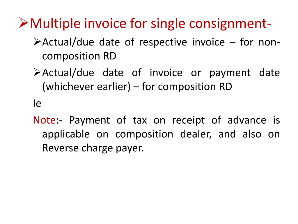 multiple invoice for single consignment actual