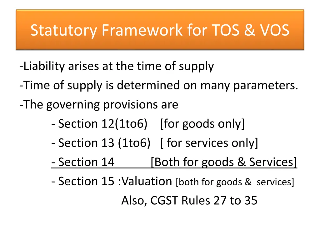 statutory framework for tos vos