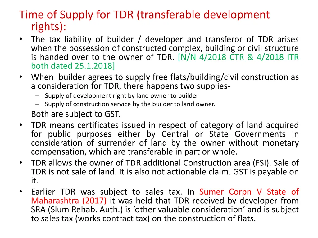 time of supply for tdr transferable development