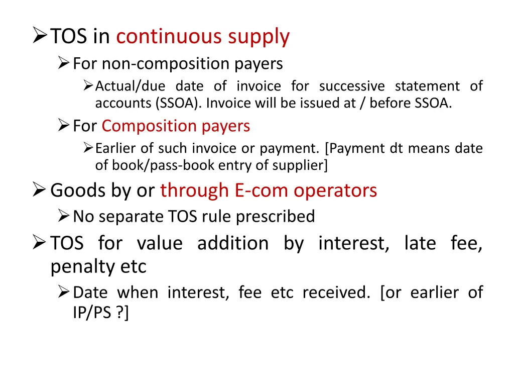 tos in continuous supply for non composition