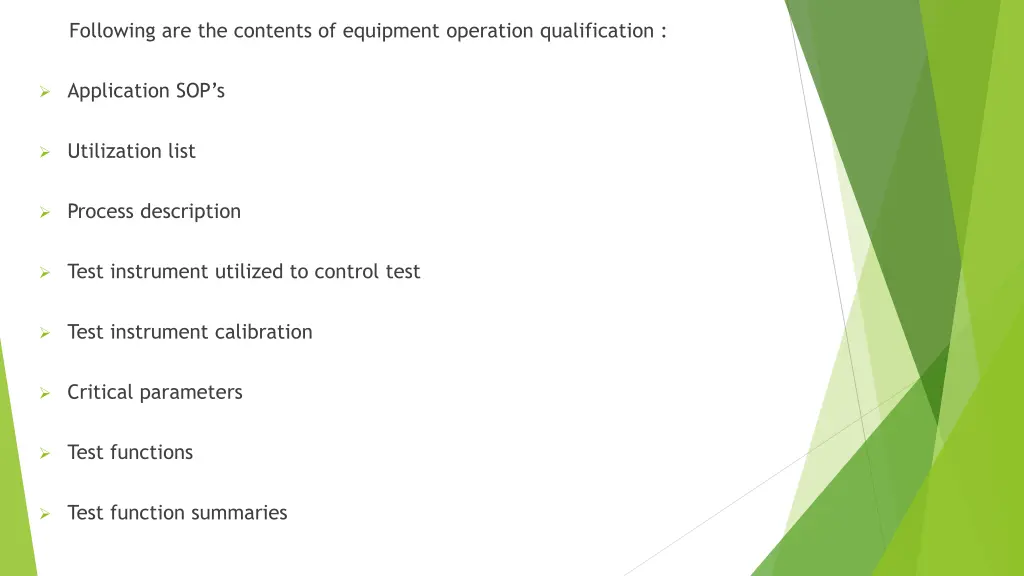 following are the contents of equipment operation