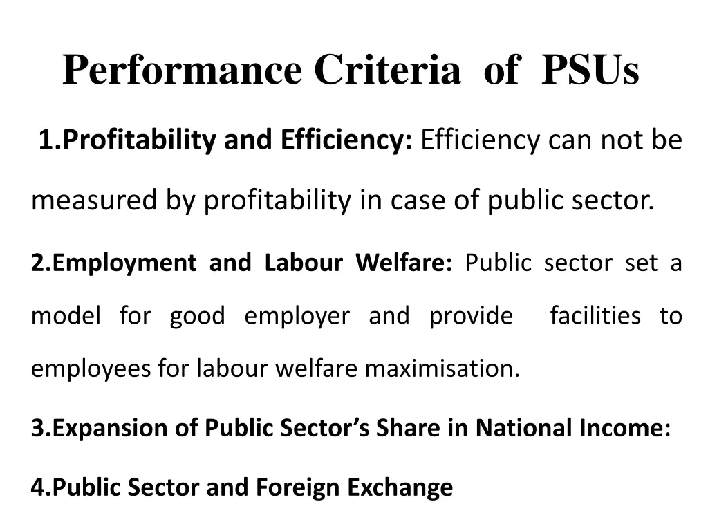 performance criteria of psus 1
