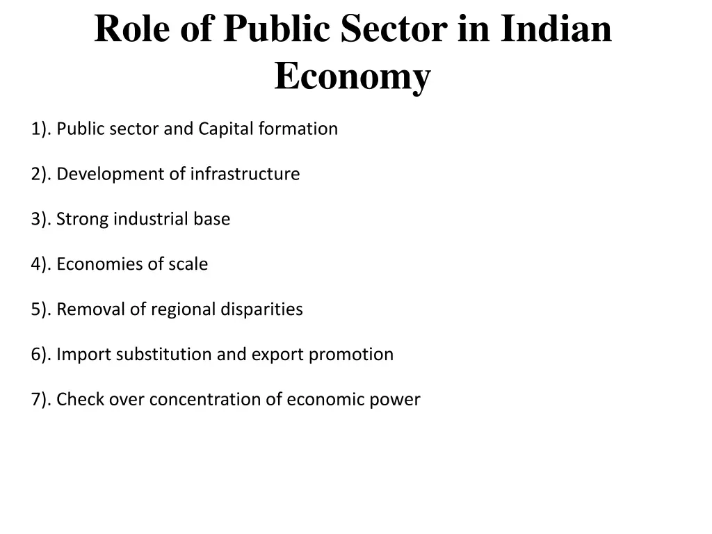 role of public sector in indian economy