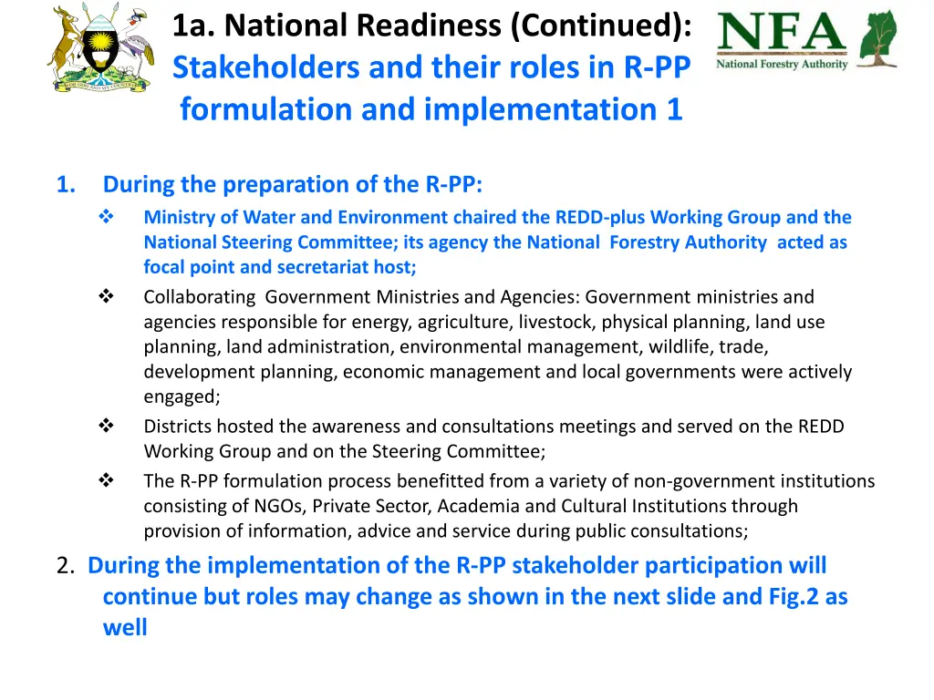 1a national readiness continued stakeholders