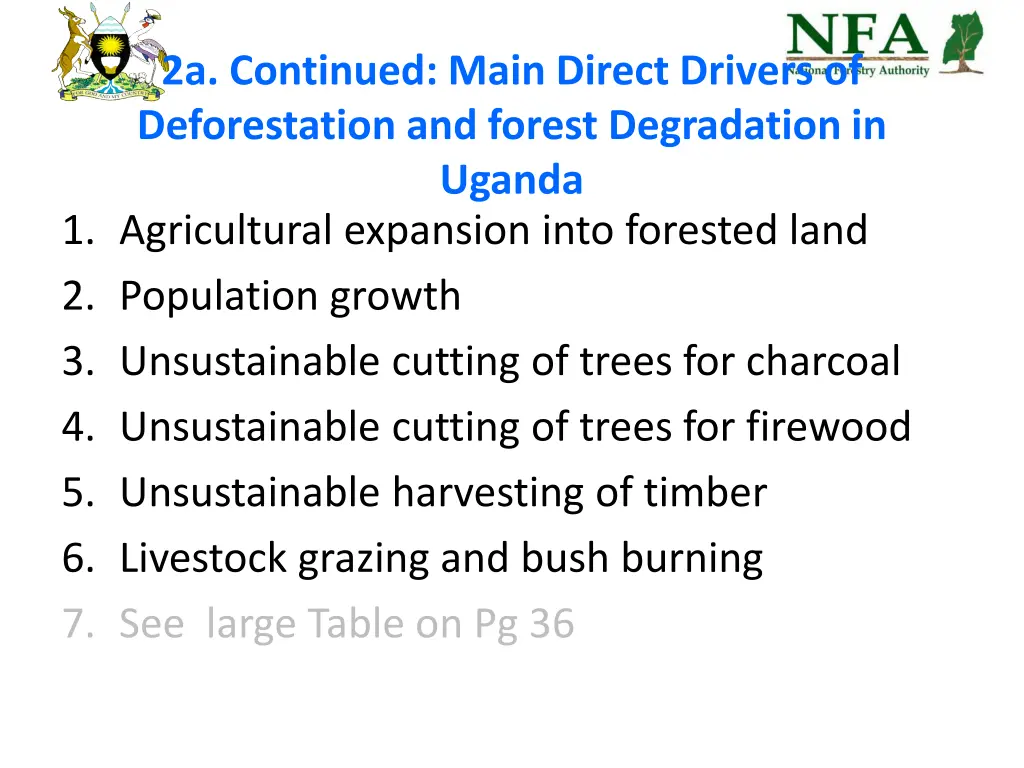 2a continued main direct drivers of deforestation