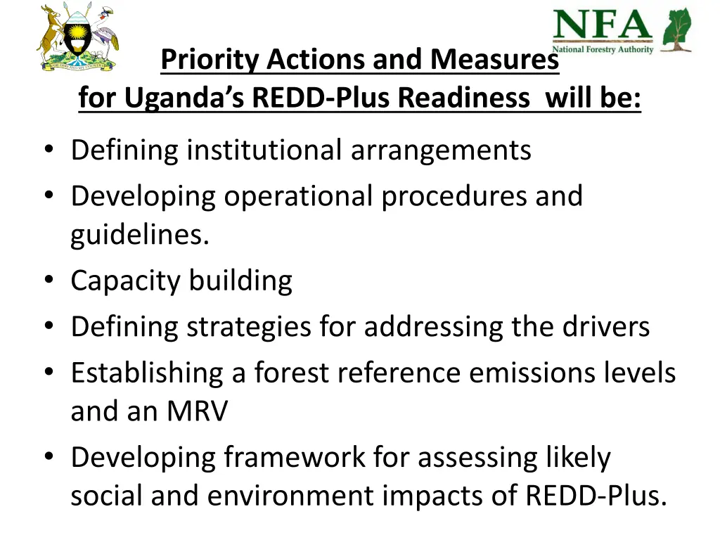 priority actions and measures for uganda s redd