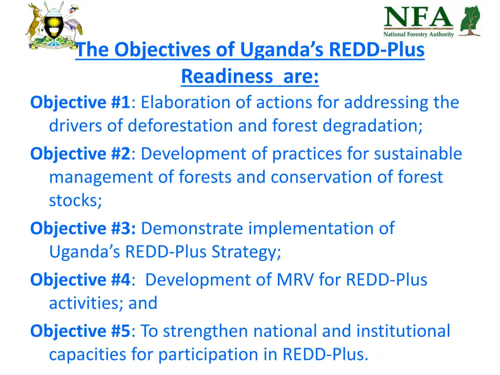 the objectives of uganda s redd plus readiness