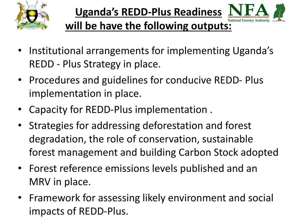 uganda s redd plus readiness will be have
