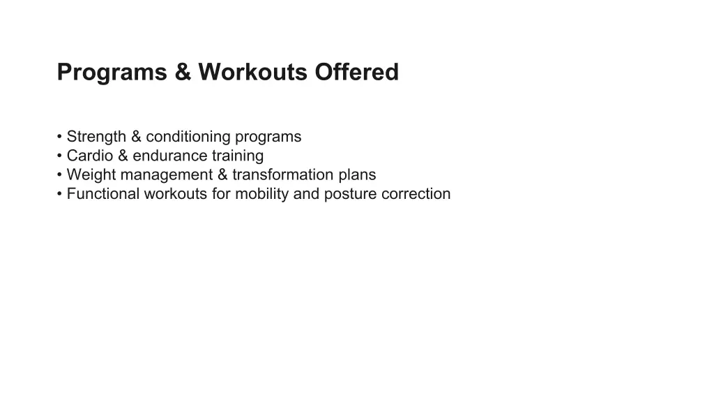 programs workouts offered