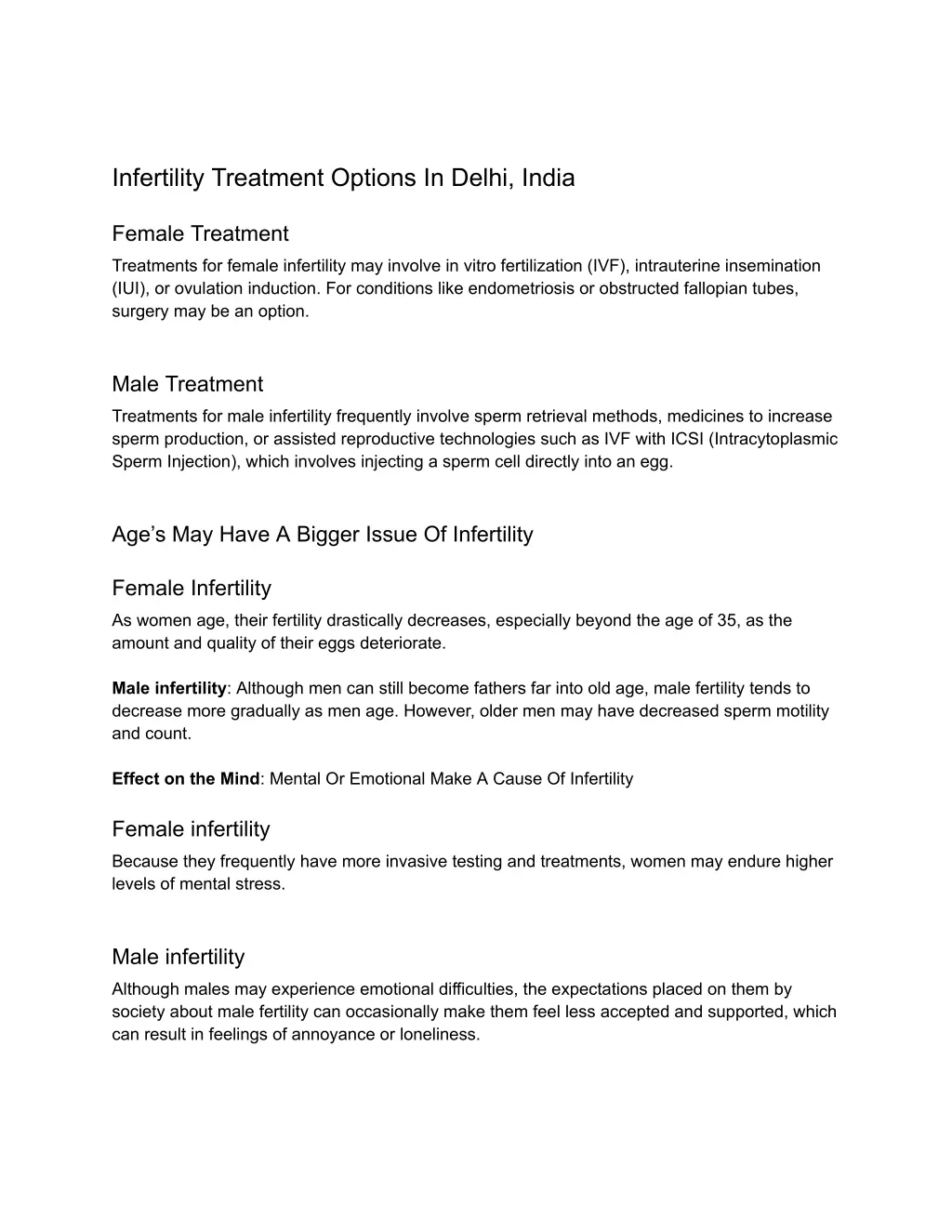 infertility treatment options in delhi india