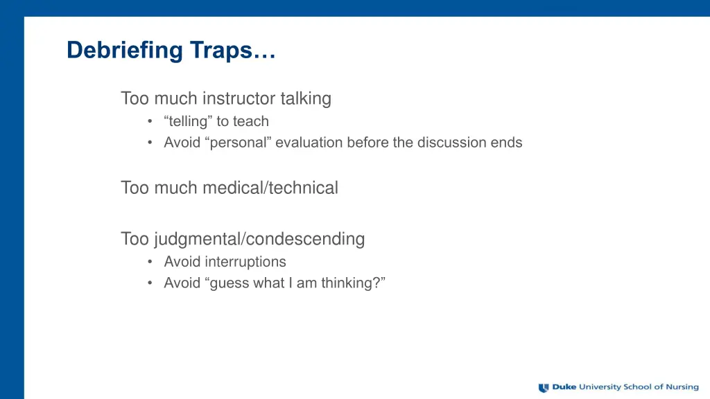 debriefing traps