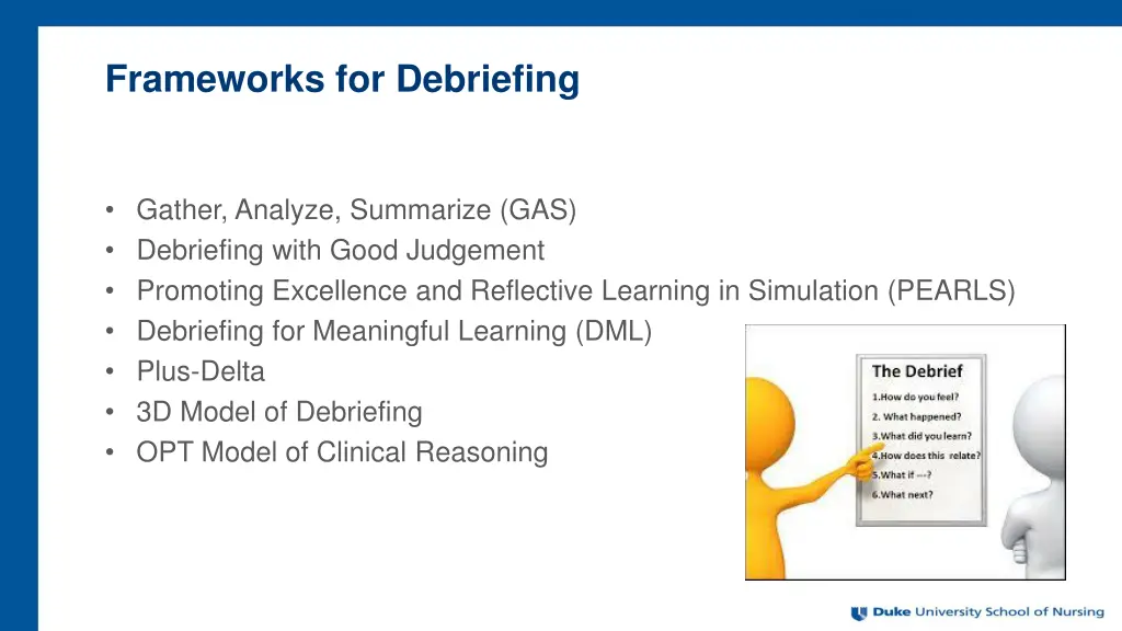 frameworks for debriefing