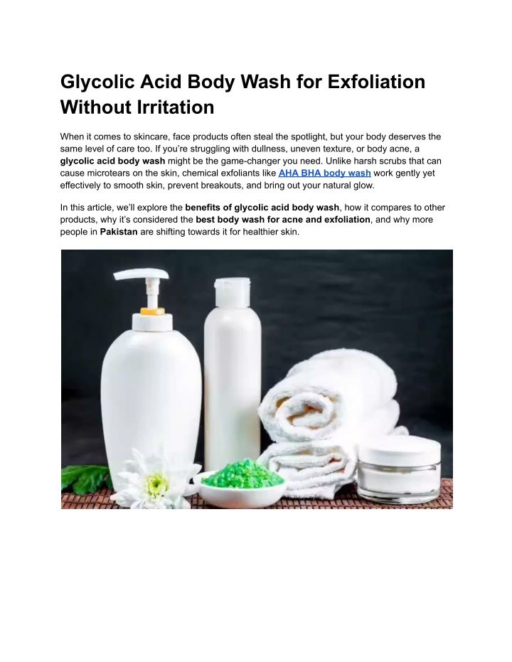 glycolic acid body wash for exfoliation without