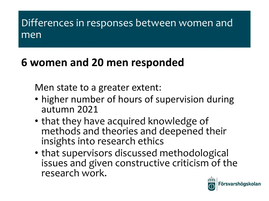 differences in responses between women and men