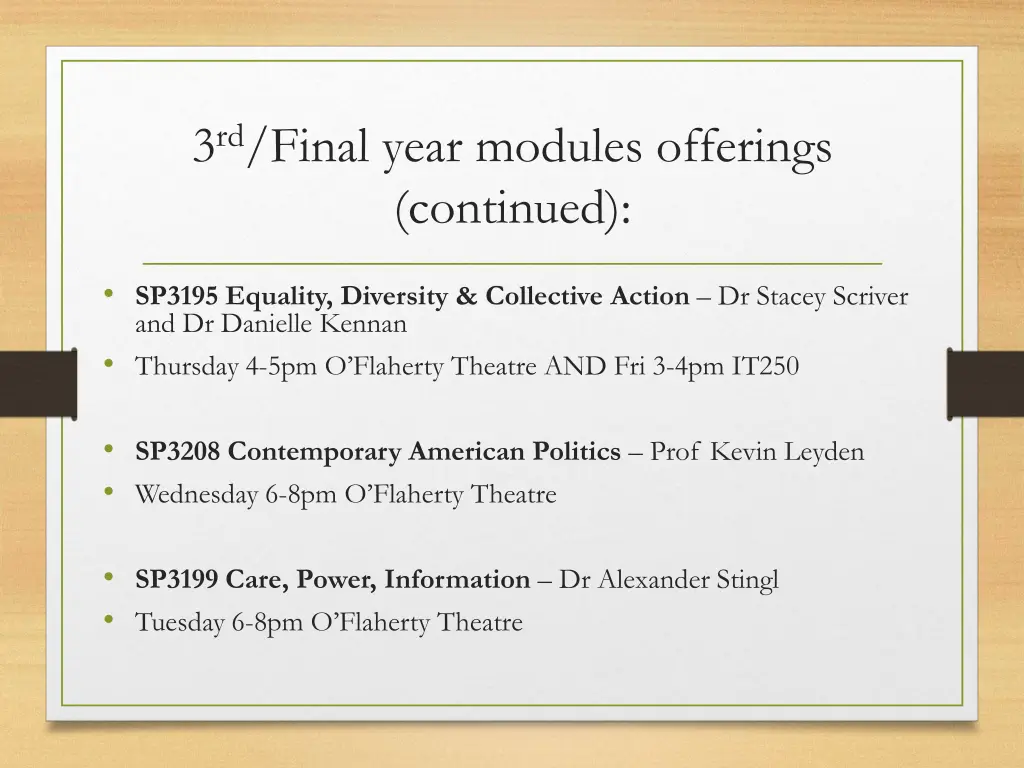 3 rd final year modules offerings continued