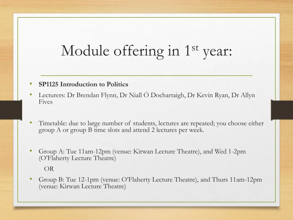 module offering in 1 st year