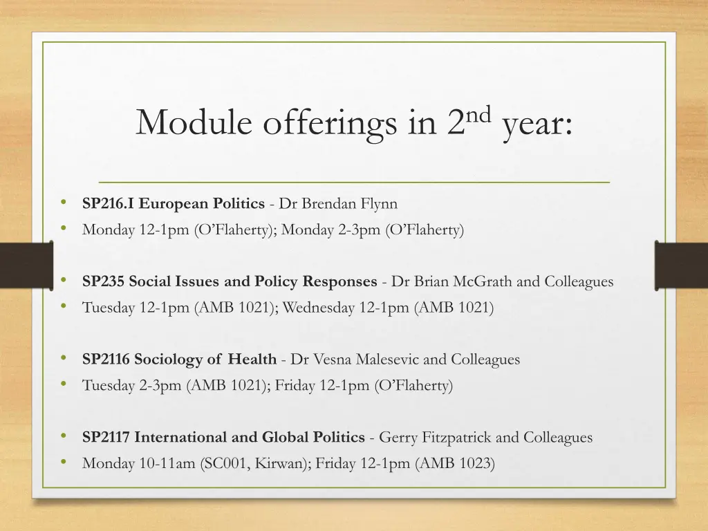 module offerings in 2 nd year