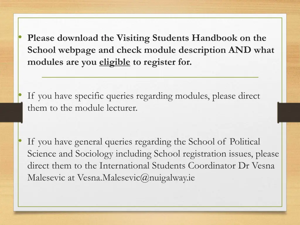 please download the visiting students handbook