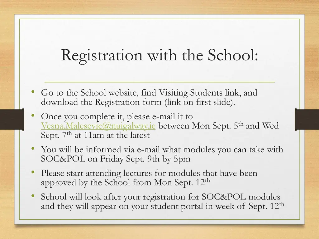 registration with the school