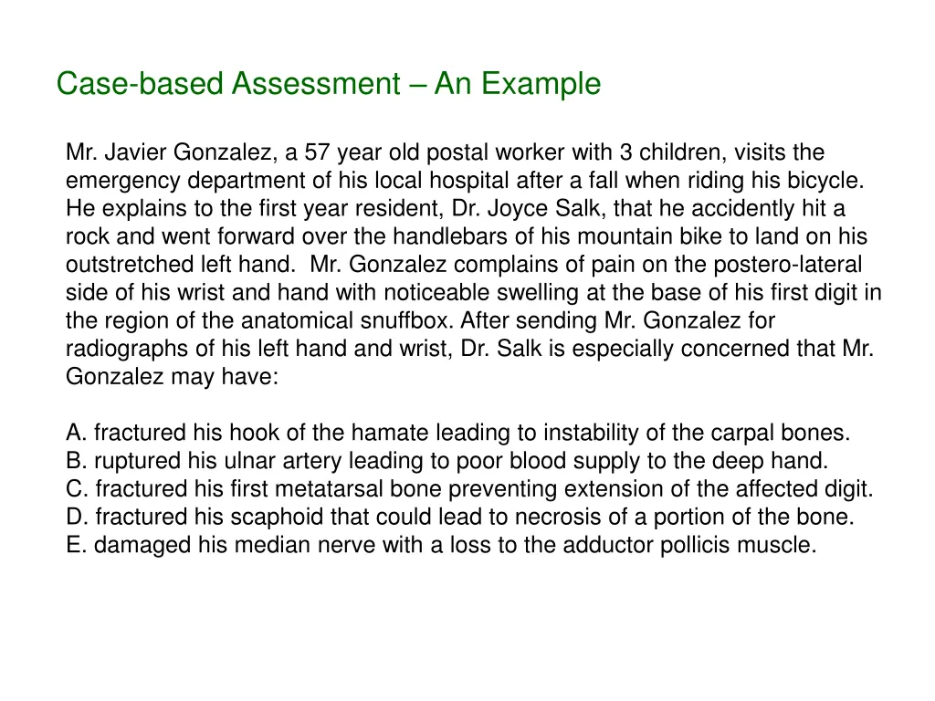 case based assessment an example