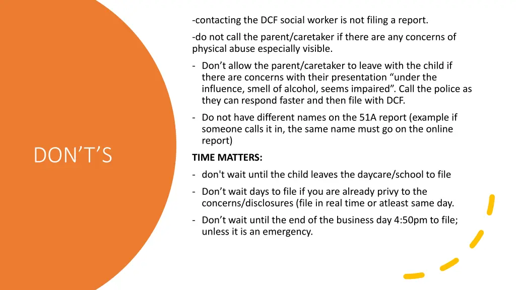 contacting the dcf social worker is not filing