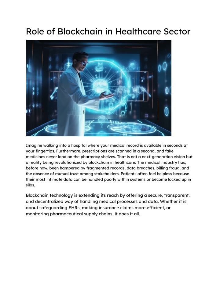 role of blockchain in healthcare sector