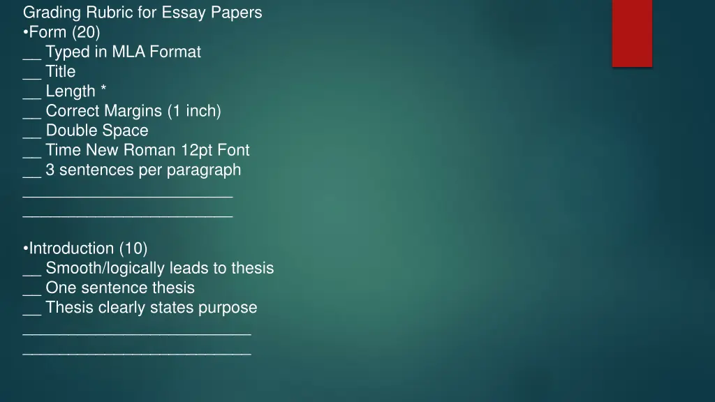 grading rubric for essay papers form 20 typed
