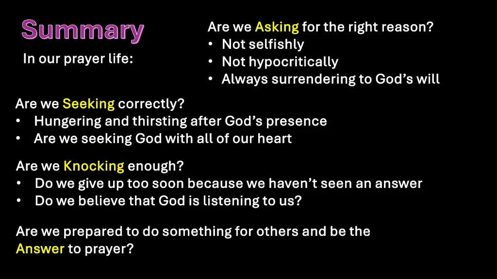 summary summary in our prayer life in our prayer