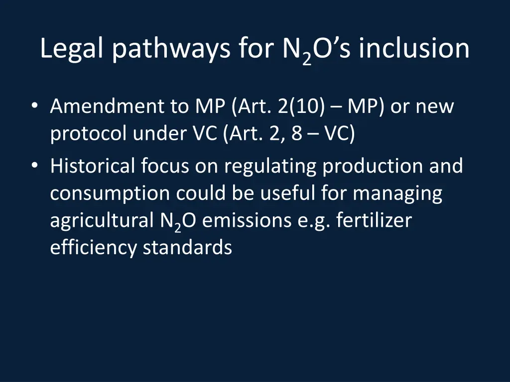 legal pathways for n 2 o s inclusion