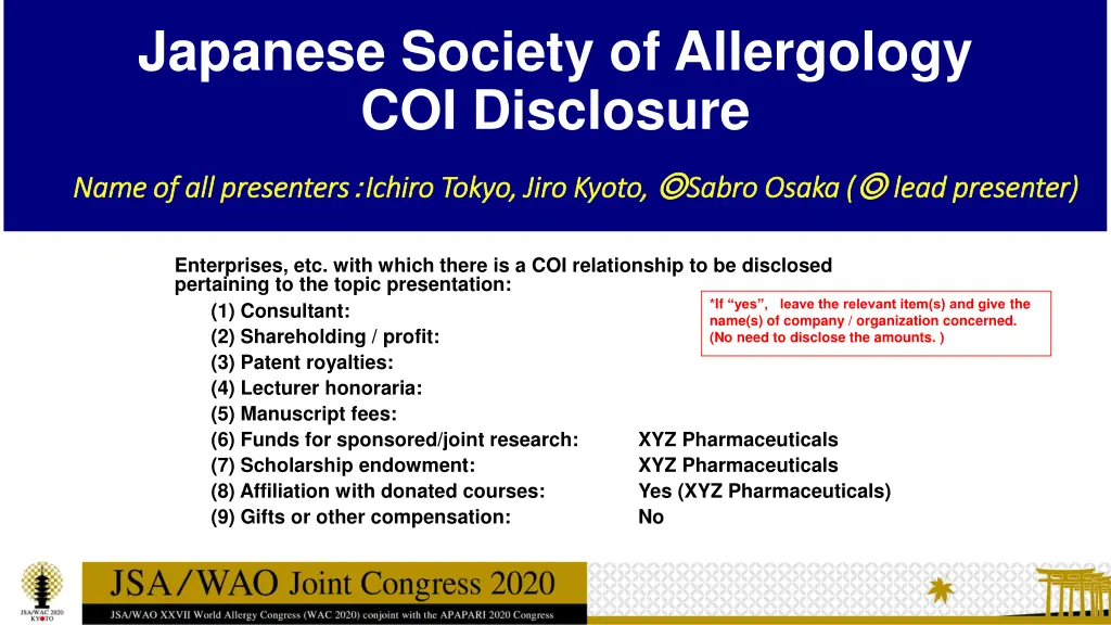 japanese society of allergology coi disclosure 1