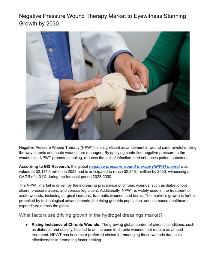 negative pressure wound therapy market