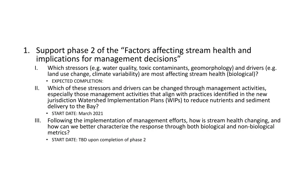 1 support phase 2 of the factors affecting stream