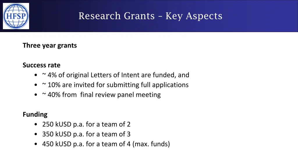 research grants key aspects
