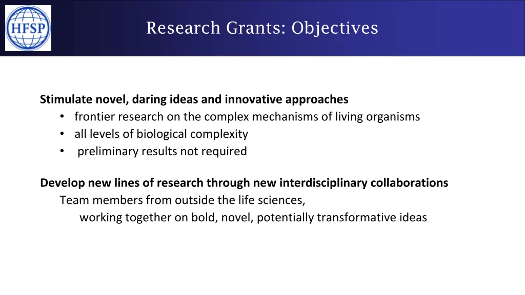 research grants objectives
