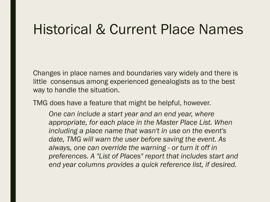 historical current place names